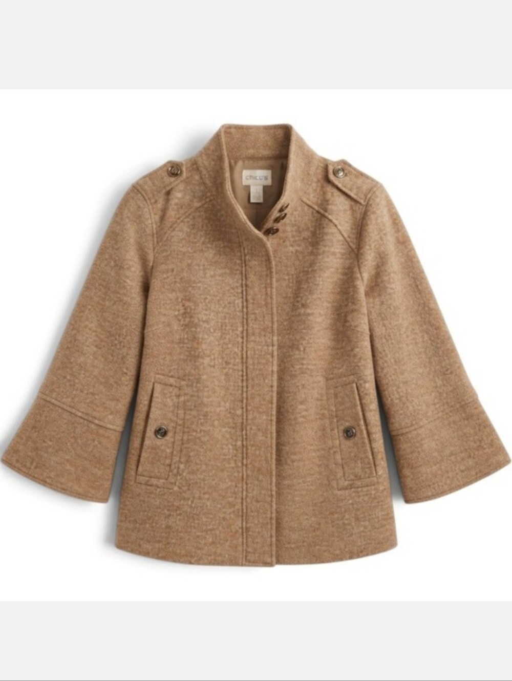 Chico's "Boiled Wool Bell Sleeve Jacket" Camel Tan Coat | Women's Size S